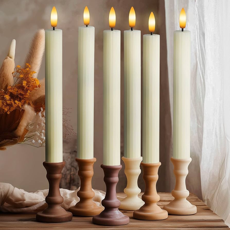6 Pack, 10" LED Flameless Ivory Fluted Ribbed Grooved Taper Candles, Remote & 24h Timer Memory, O... | Amazon (US)