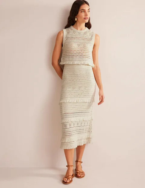 Fringe Crochet Knitted Skirt - Warm Ivory | Boden (US)