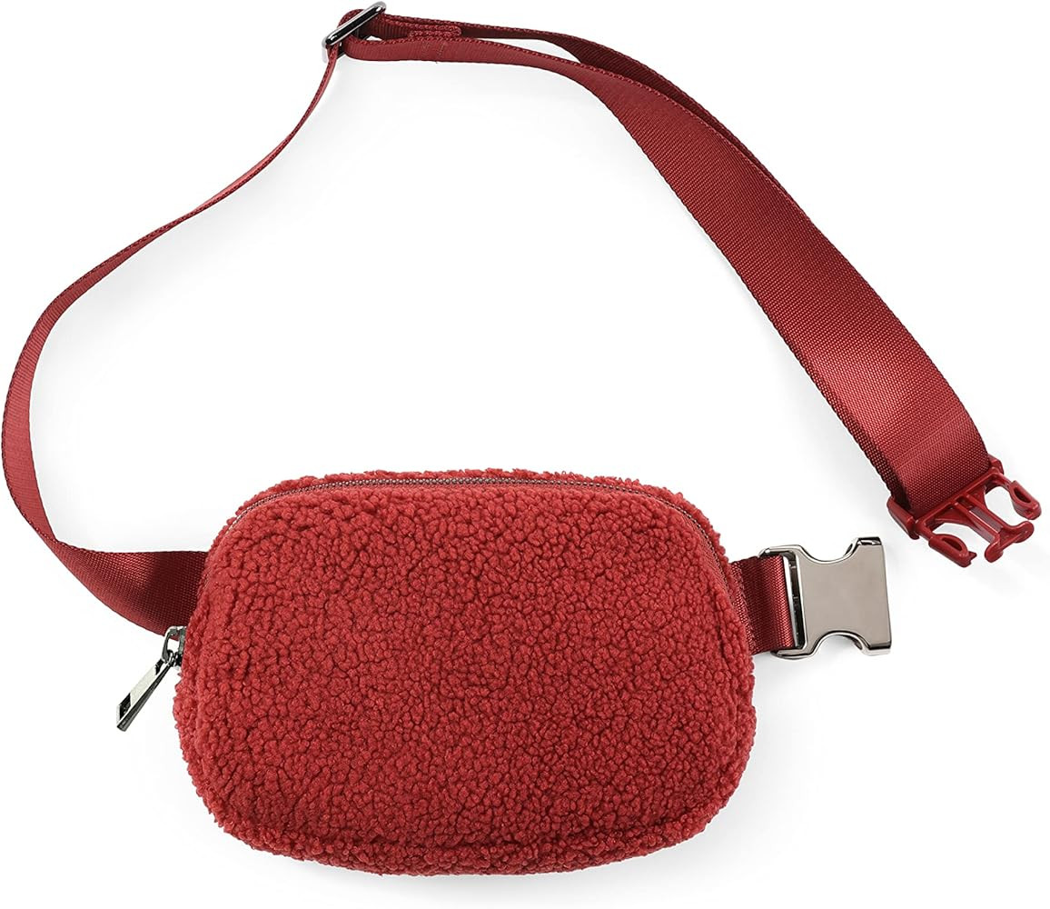 Amazon.com | ODODOS Fleece Mini Belt Bag with Adjustable Strap, Sherpa Small Waist Pouch Fanny Pa... | Amazon (US)