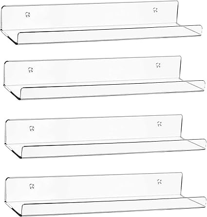 Acrylic Floating Wall Ledge Shelf, Wall Mounted Nursery Kids Bookshelf, Invisible Spice Rack, Cle... | Amazon (US)