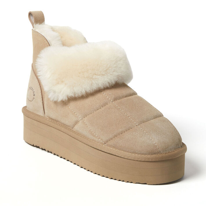 Women's Bayswater Genuine Shearling Quilted Platform Bootie | Dearfoams