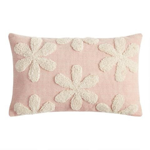 Tufted Daisy Indoor Outdoor Lumbar Pillow | World Market