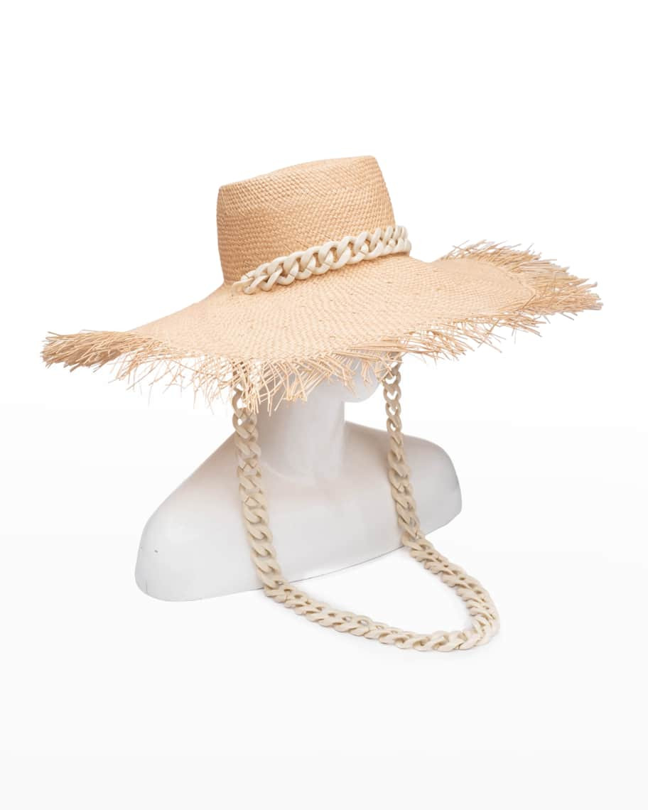 Eugenia Kim Valentina Frayed Straw Sun Hat w/ Chain Strap | Neiman Marcus