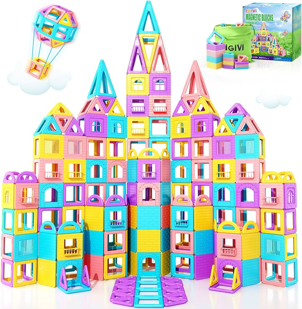 54 PCS Magnetic Blocks Toddler Toys for 3+ Year Old Girls & Boys, Magnetic Tiles Castle Building ... | Amazon (US)