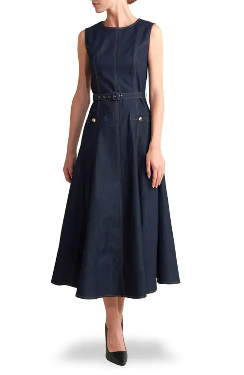 FREEMARKET A-Line Denim Midi Dress in Dark Denim at Nordstrom, Size Large | Nordstrom