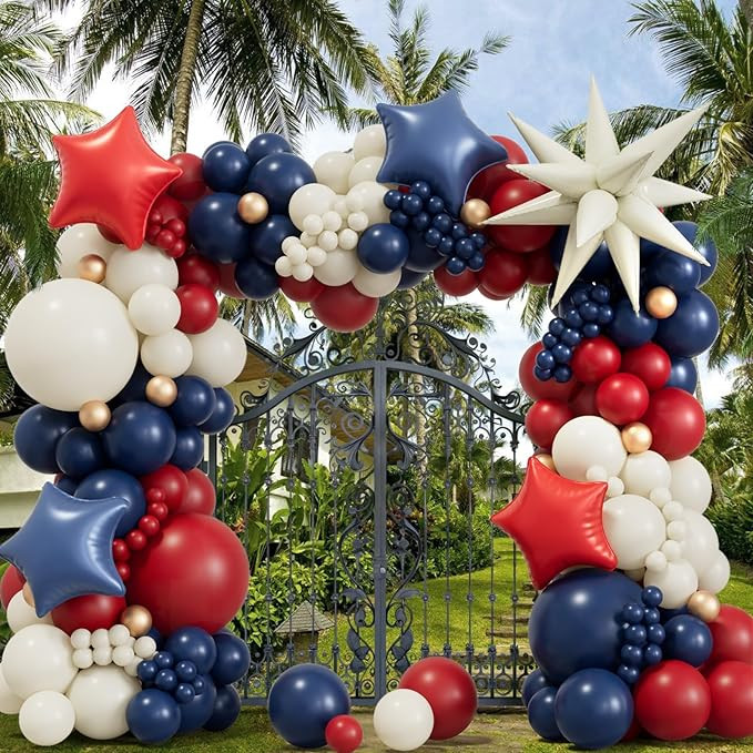 Red White and Blue Balloon Arch Kit - Double Stuffed Navy Blue Balloons Sand White Champagne Gold... | Amazon (US)