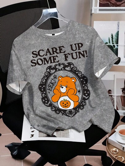 SHEIN X Care Bears Women's Casual Street Chic Cute Halloween Cartoon Bear & Slogan Print Loose Fi... | SHEIN