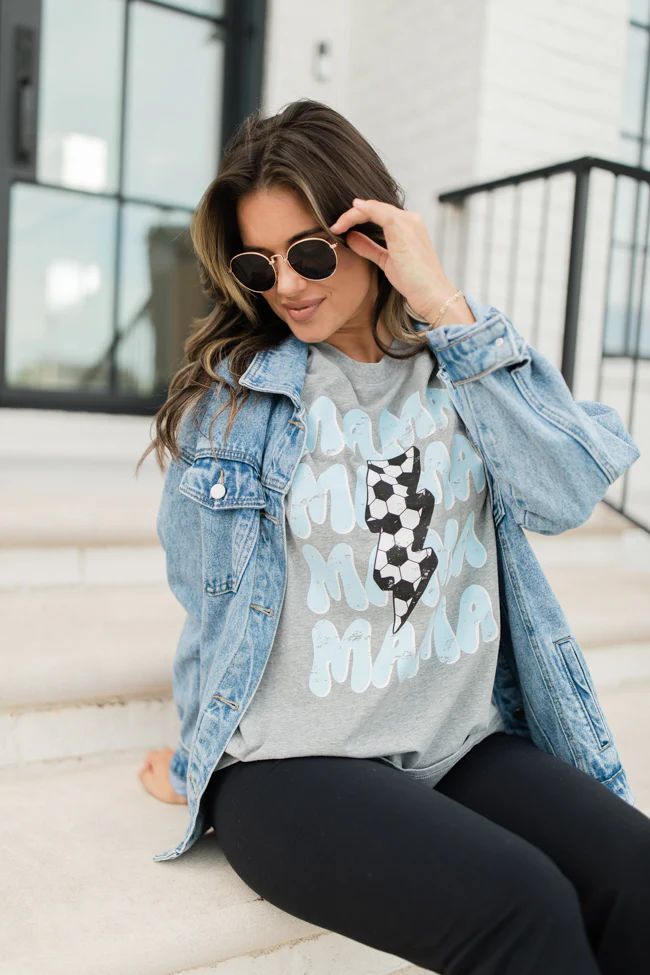 Mama Repeat Soccer Light Grey Oversized Graphic Tee | Pink Lily