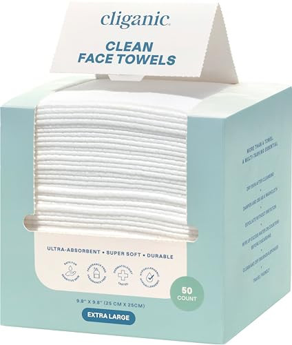 Cliganic Clean Face Towels XL, Disposable, Ultra-Absorbent, Hypoallergenic & Soft - Makeup Remover Dry Wipes, Pamper Your Face, Feel Fresh & Radiant, Hygienic Towelettes, for All Skin Types (50 Ct) | Amazon (US)
