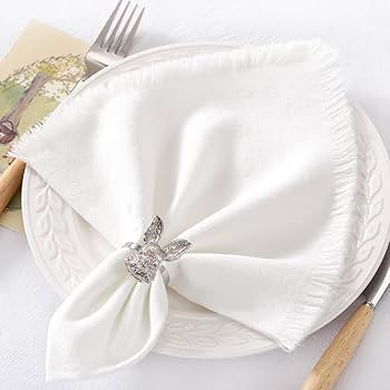 6 Pack Ivory White Cotton Linen Napkins with Fringe White Cloth Napkins Set of 6 Boho Handmade Di... | Amazon (US)