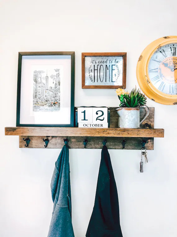 Coat Rack with Shelf, floating shelf, Shelf, organizer, Entryway Organizer, Towel Rack, Key Hooks... | Etsy (US)