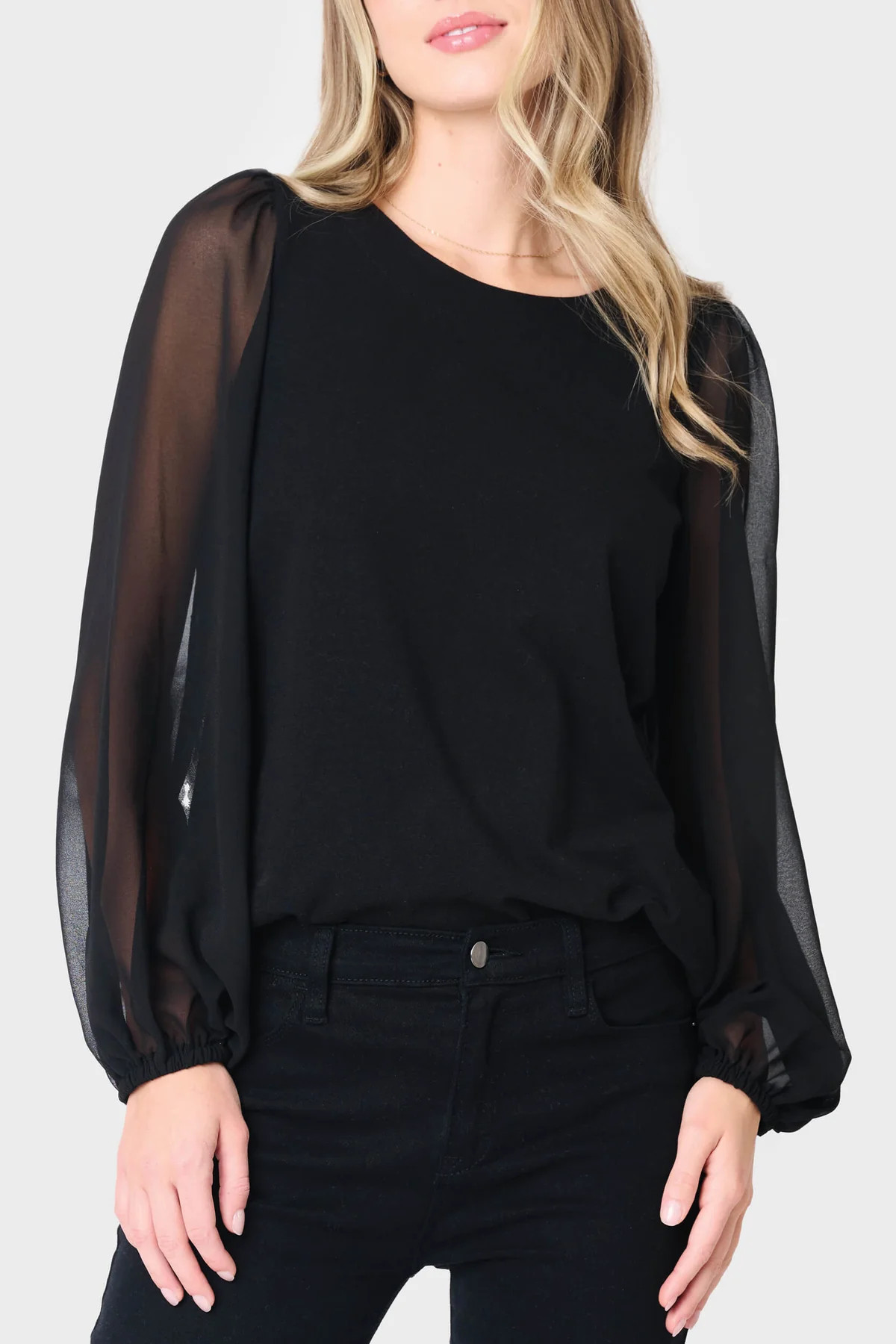 Round Neck Chiffon Sleeve Top | Gibson
