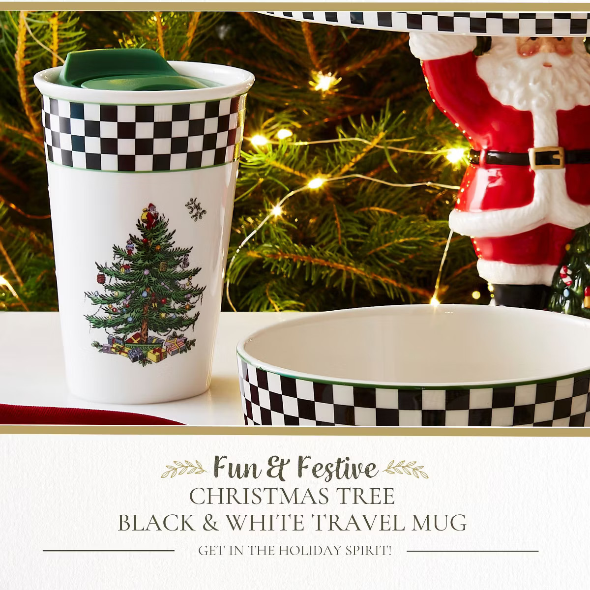 Spode Christmas Tree Black & White Travel Mug, 8 oz - Porcelain Holiday Mug with Christmas Tree M... | Target