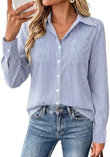 Sampeel Womens Blouses Long Sleeve Shirts Button Down Tops Dressy Casual | Fall Fashion Clothes, ... | Amazon (US)