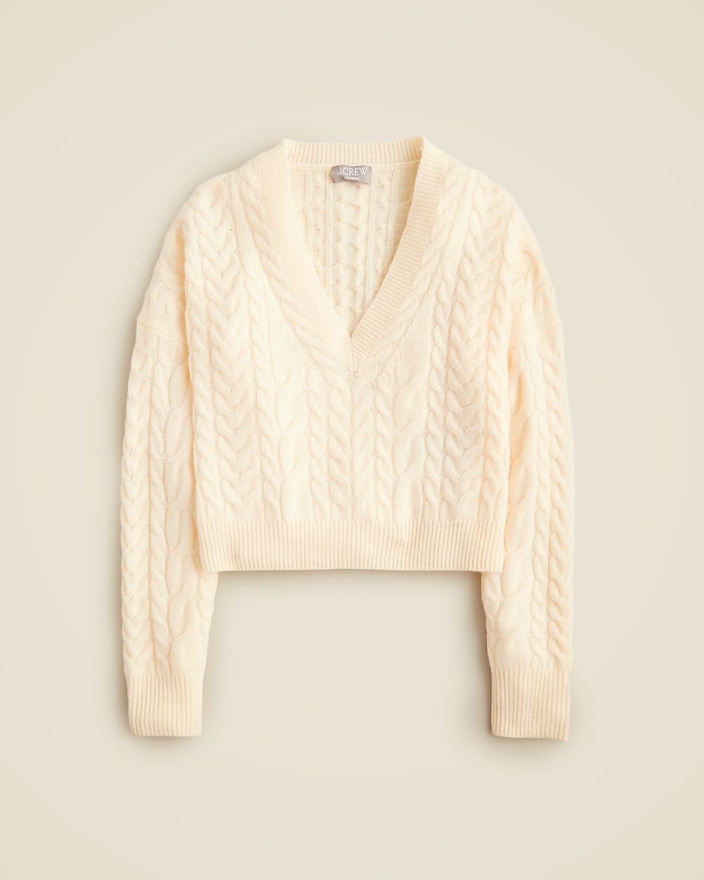 Cashmere cropped cable-knit V-neck sweater | J. Crew US