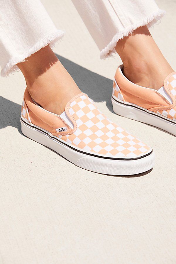 Classic Checkered Slip-On by Vans at Free People, Bleached Apricot, US 5 | Free People (Global - UK&FR Excluded)
