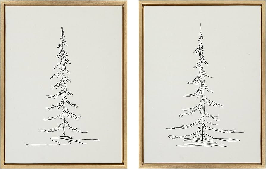 Kate and Laurel Sylvie Minimalist Evergreen Trees Sketch Framed Canvas Wall Art Set by The Creati... | Amazon (US)