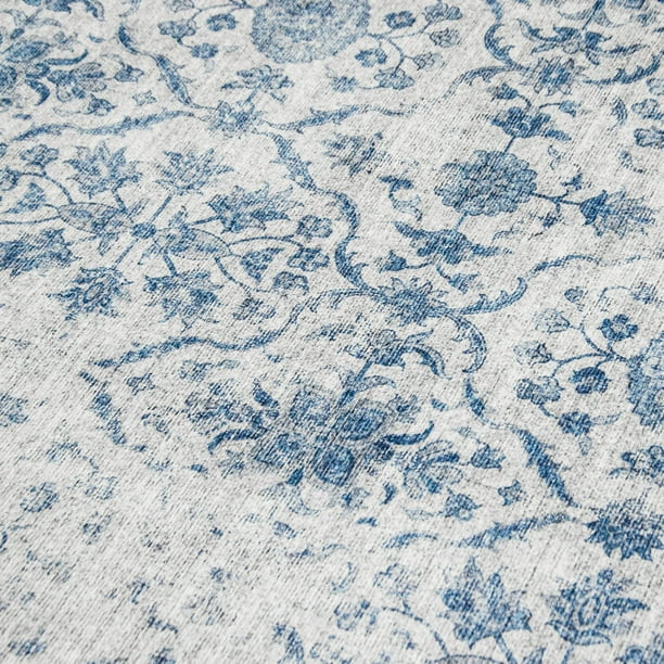 ReaLife Rugs Machine Washable Printed Vintage Distressed Trellis Gray-Blue Eco-friendly Recycled ... | Walmart (US)