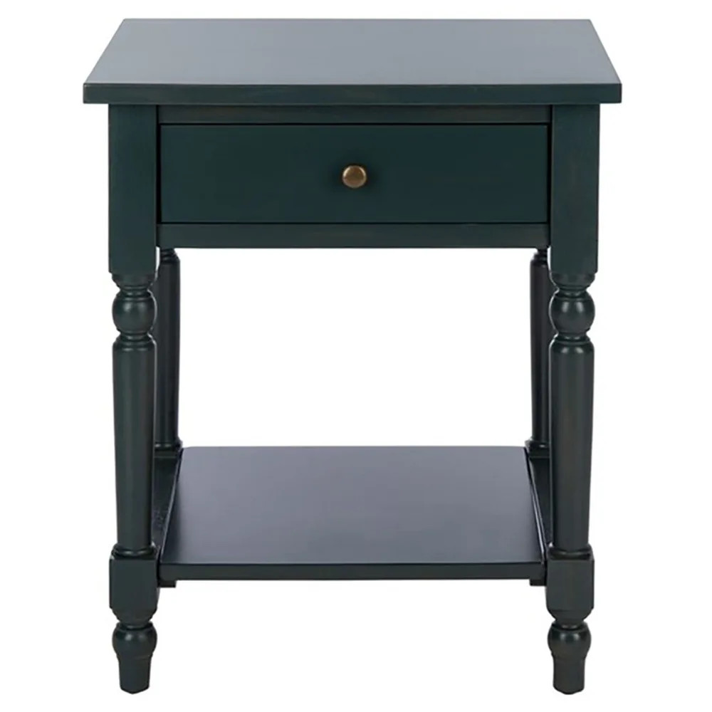 Zohan Updated Traditional Dark Teal Wood Nightstand | Kathy Kuo Home