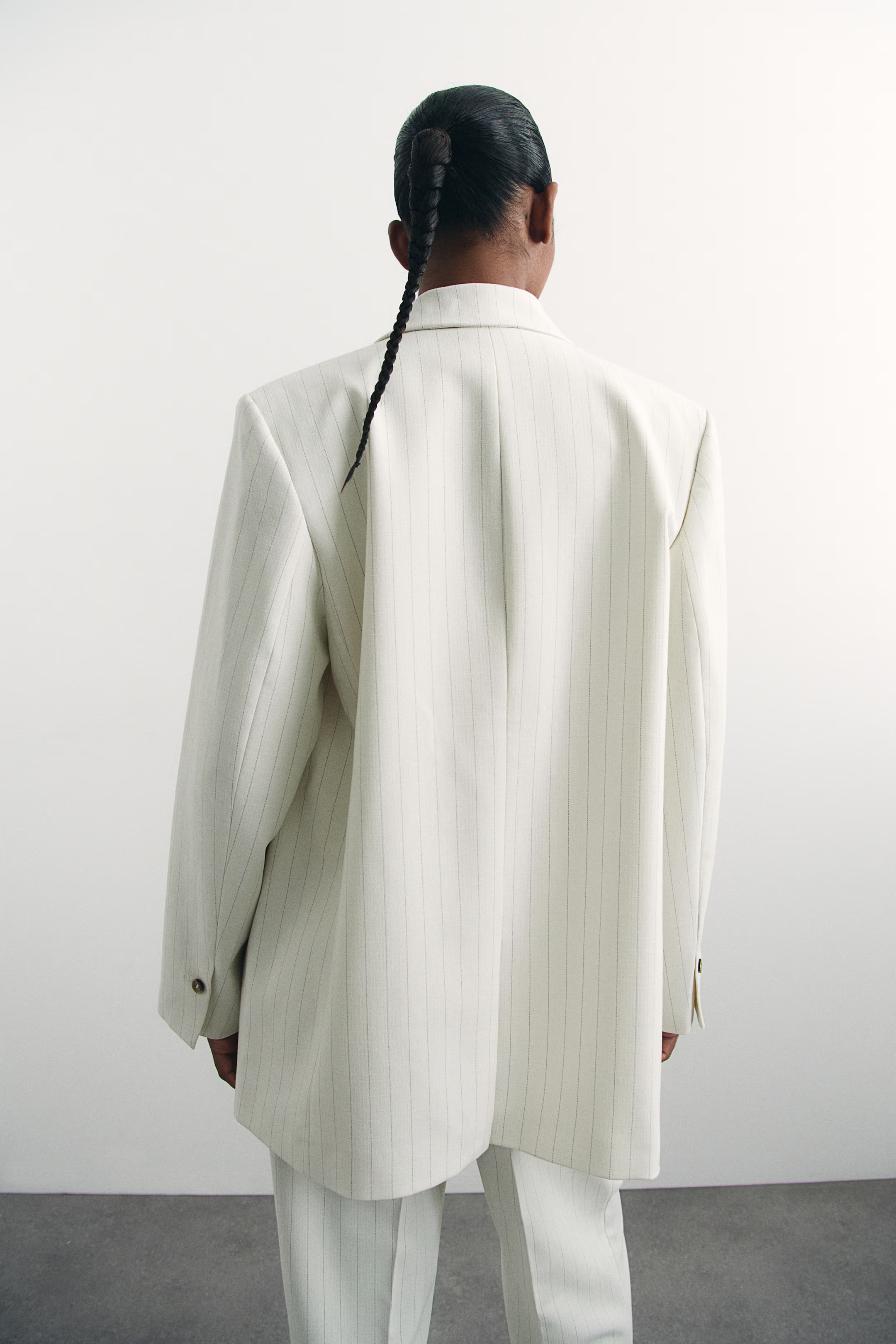 Loose-Fit Blazer - Cream/pinstriped - Ladies | H&M CA | H&M (US + CA)