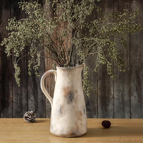 Ceramic Vintage Vase with Handle,12.2 inch Large Tall Handcrafted Pitcher Vase for Modern Farmhouse Decor, Ideal for Home Decor, Living Room, Table, Shelf | Amazon (US)