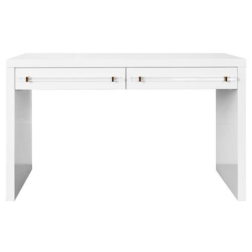 Raphael Rustic Lodge White Lacquer Wood Clear Acrylic Handle 2 Drawer Desk | Kathy Kuo Home