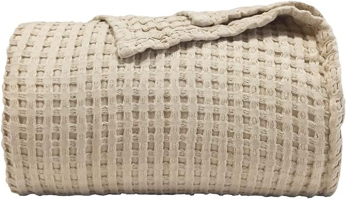 Derf HOME Waffle Weave Throw Blanket for Couch with Wash and Drawnwork Technique Tan Blanket Sofa... | Amazon (US)