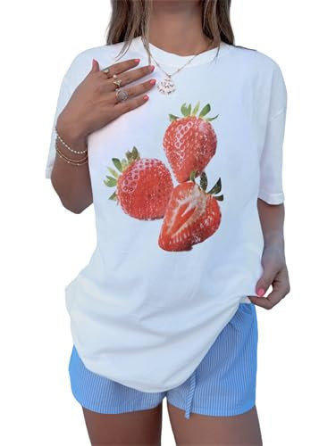 Women Oversized Graphic T-Shirt Y2k Vintage Flower Baggy California Tees Tops Summer Aesthetic Coastal Beach Shirt (Red #D, S) | Amazon (US)