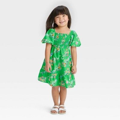 Toddler Girls' Floral Bubble Sleeve Dress - Cat & Jack™ Green | Target