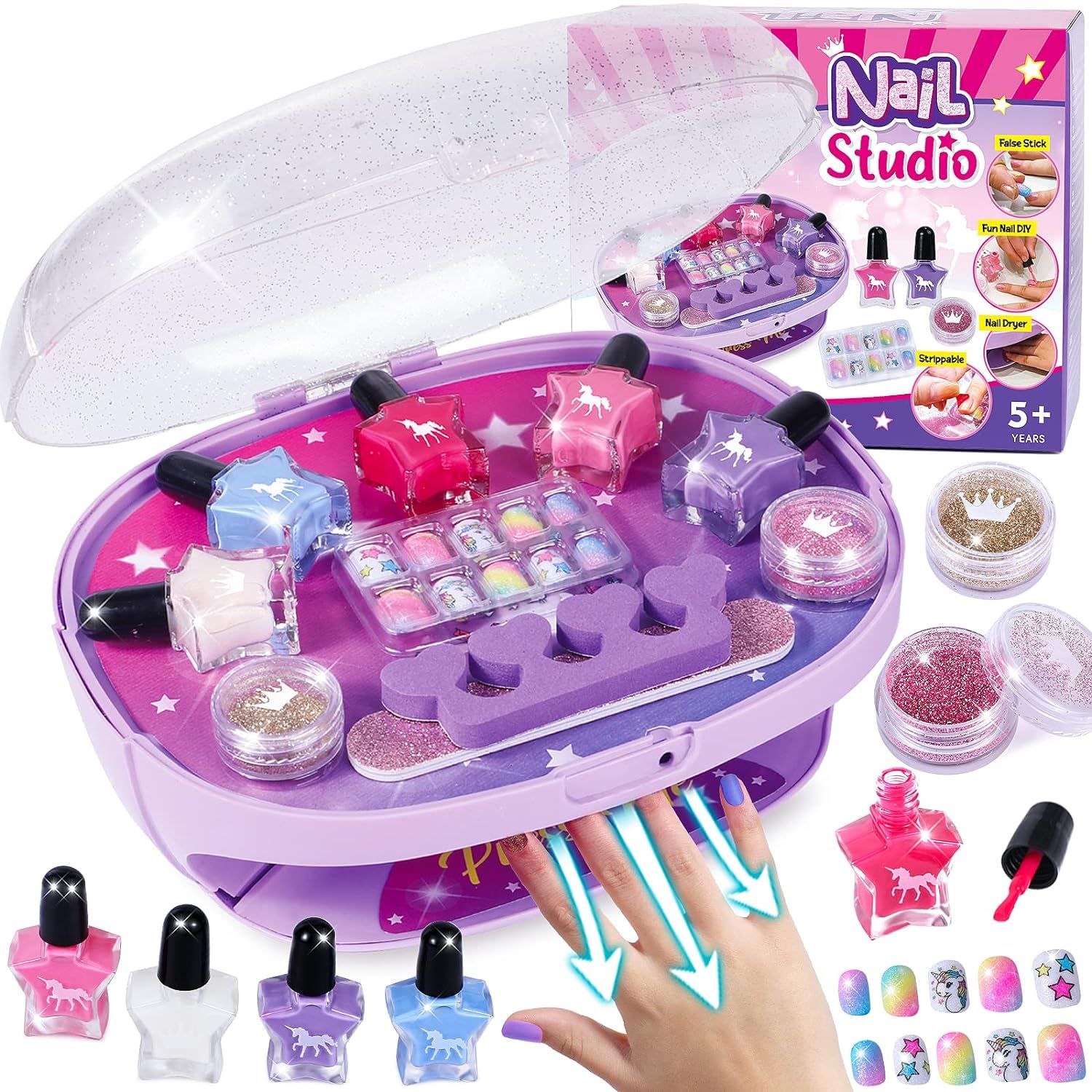 Golray Kids Nail Polish Set for Girls, All-in-One Nail Art Kit - Nail Dryer/ Nail Polish/ Glitter... | Amazon (US)