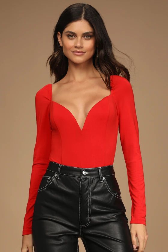Forever Sweethearts Red Long Sleeve Bodysuit | Lulus (US)