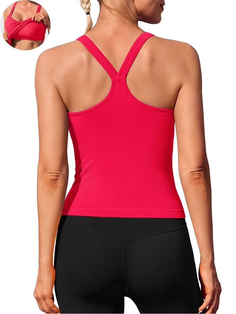 ANFERRY Womens Workout Tank Tops Ribbed Built in Bra Athletic Shirts Scoop Neck Racerback Yoga Ca... | Walmart (US)