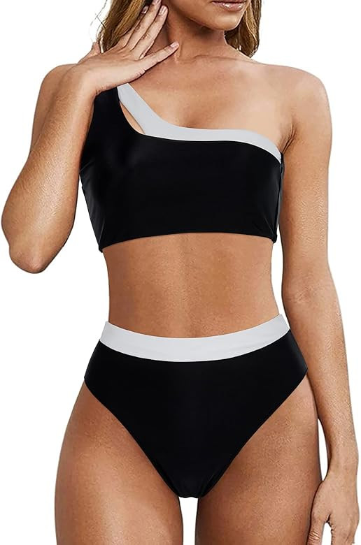 MOOSLOVER Women Cutout One Shoulder High Waisted Bikini High Cut Two Piece Swimsuits | Amazon (US)