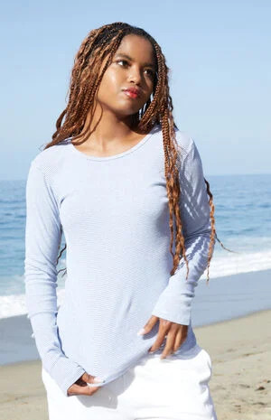 John Galt Blue & White Striped Long Sleeve Top | PacSun