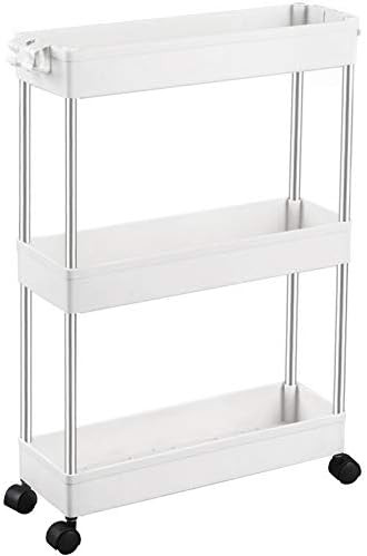 SPACEKEEPER Storage Trolley 3-Tier Slim Storage Cart Slide Out Rolling Utility Cart Mobile Shelvi... | Amazon (UK)