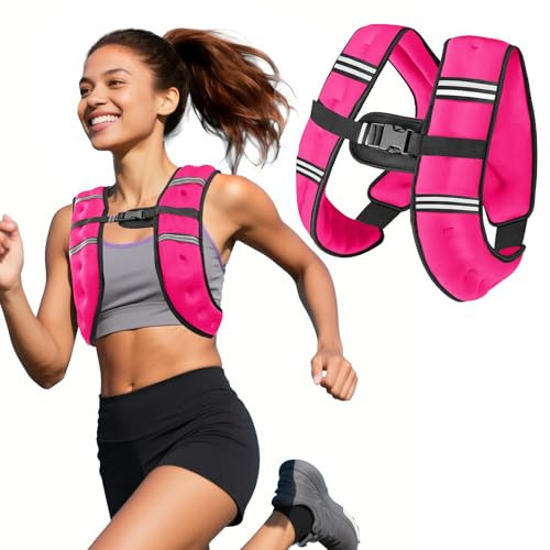 Pink Weighted Vest Women, 8lbs/12lbs/16lbs/20lbs Weight Vest with Reflective Stripes for Workout, Strength Training, Running, Fitness, Muscle Building, Weight Loss | Amazon (US)