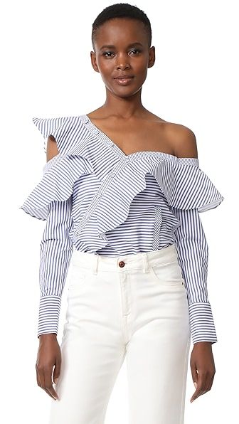 Self Portrait Striped Frill Shirt | Shopbop
