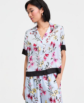 Women's Short-Sleeve Printed Button-Down Shirt | Macy's