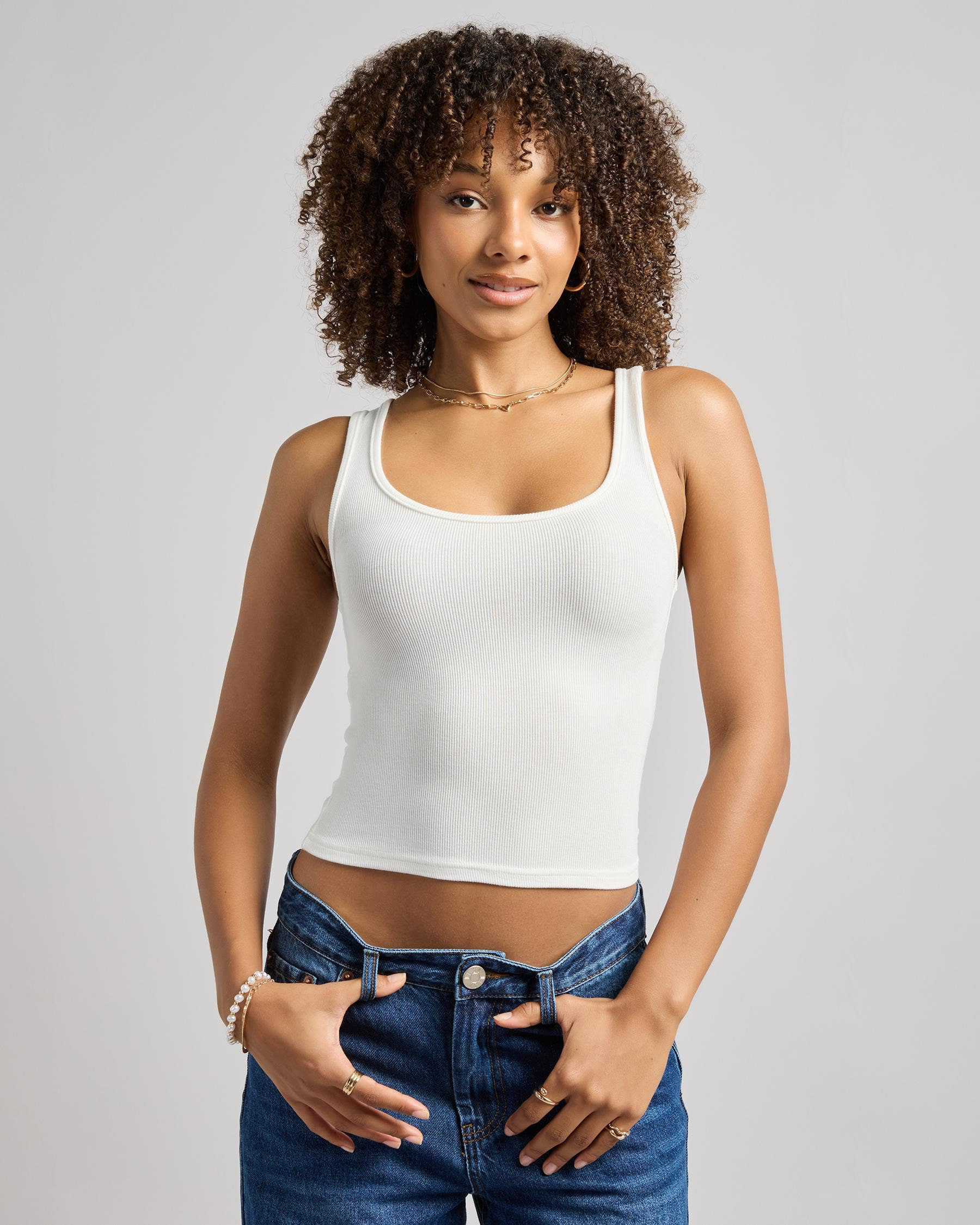 Mooloola Women's Basic Scoop Neck Rib Tank Top in White Size 14 | City Beach (ANZ)