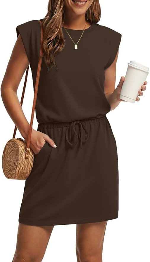 GRECERELLE 2026 Womens Summer Dresses Round Neck Sleeveless Tie Waist Casual Shirt Dress with Poc... | Amazon (US)