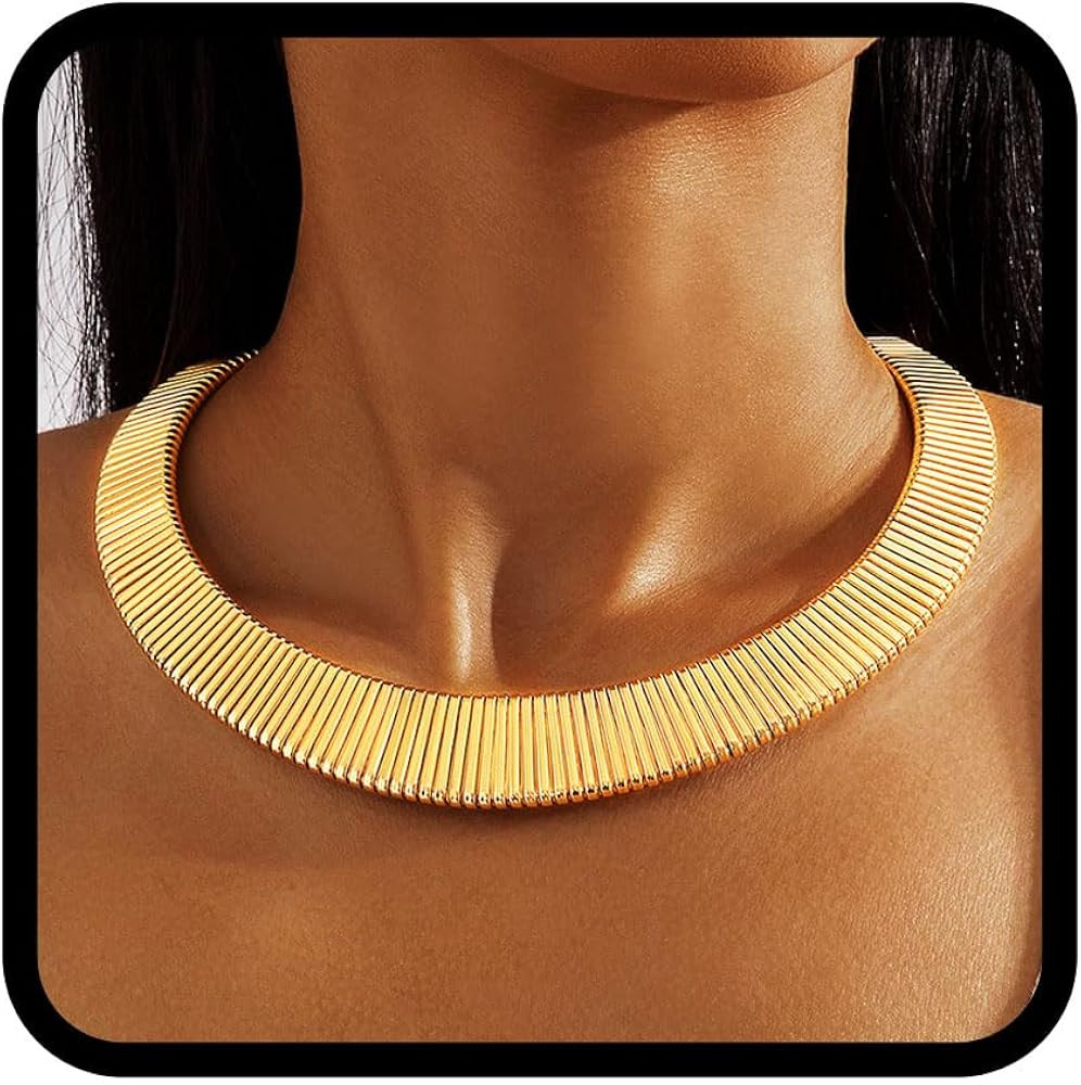 Handcess Chunky Necklace Gold Punk African Necklaces Thick Africa Collar Necklace for Women | Amazon (UK)