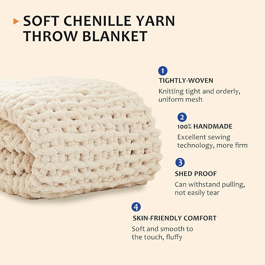 L'AGRATY Chunky Knit Blanket Throw,Soft Chenille Yarn Throw Blanket 50x60，Handmade Thick Cable ... | Amazon (US)