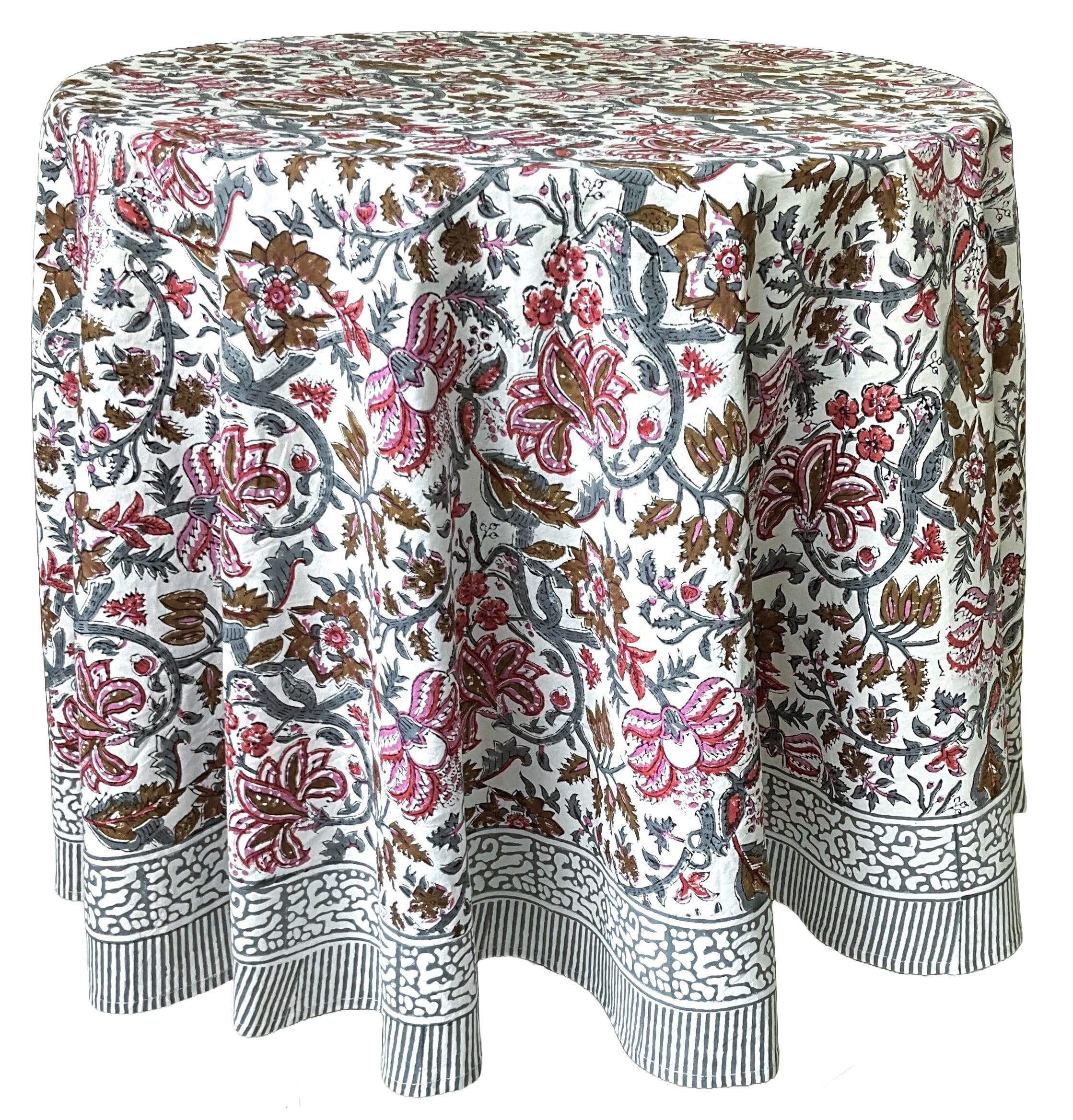 ATOSII Eden Multicolor 100% Cotton Round Tablecloth, Handblock Print Floral Table Cloth for Kitch... | Amazon (US)