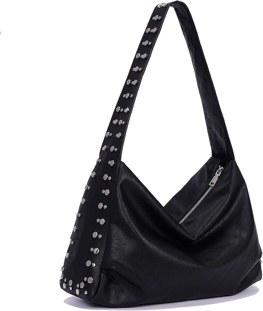 Studded Hobo Bags for Women Black Shoulder Bag 90s Y2k Tote Bag Soft Leather Fall Bags Large Punk... | Amazon (US)