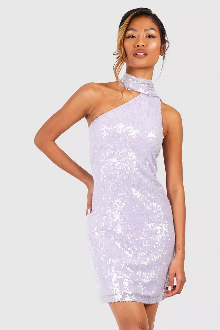 Sequin Halter Drape Mini Dress | boohoo (US & Canada)