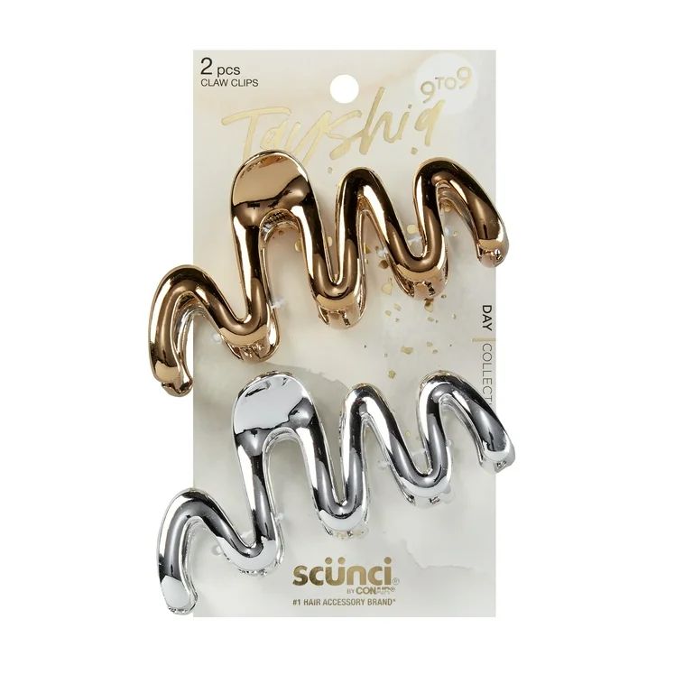 Tayshia Squiggle Claw Clips, Silver and Gold, 2 Count | Walmart (US)