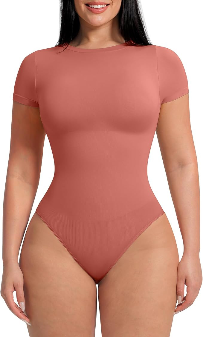 FeelinGirl Shapewear Bodysuit Tummy Control Soft Short Sleeve For Women | Amazon (US)