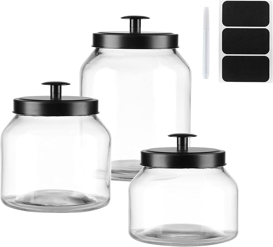 Clear Glass Kitchen Canister Set, Cookie Jar, Food Storage Container, Bathroom Jar with Metal Air... | Amazon (US)