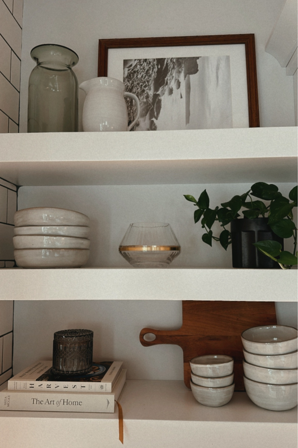 My newly styled kitchen shelves!