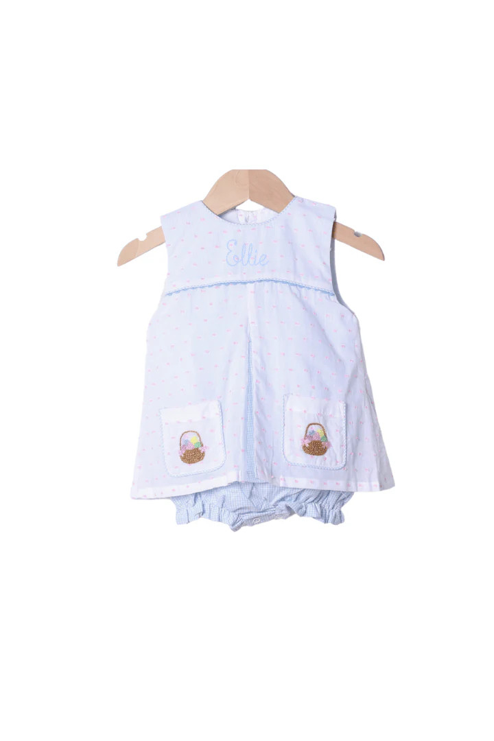 French Knot Easter Basket Swiss Dot Skirted Bubble | The Smocked Flamingo